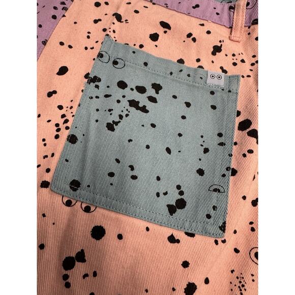 Lazy Oaf X Studio Arhoj Paint Splatters Pink Blue Purple Color block Denim Dress - Picture 11 of 13